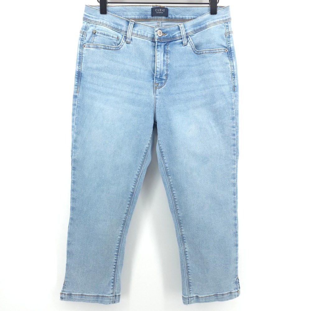 Curve Appeal Women Jeans 10/30 Light Wash Blue Cropped Denim Stretch Capri